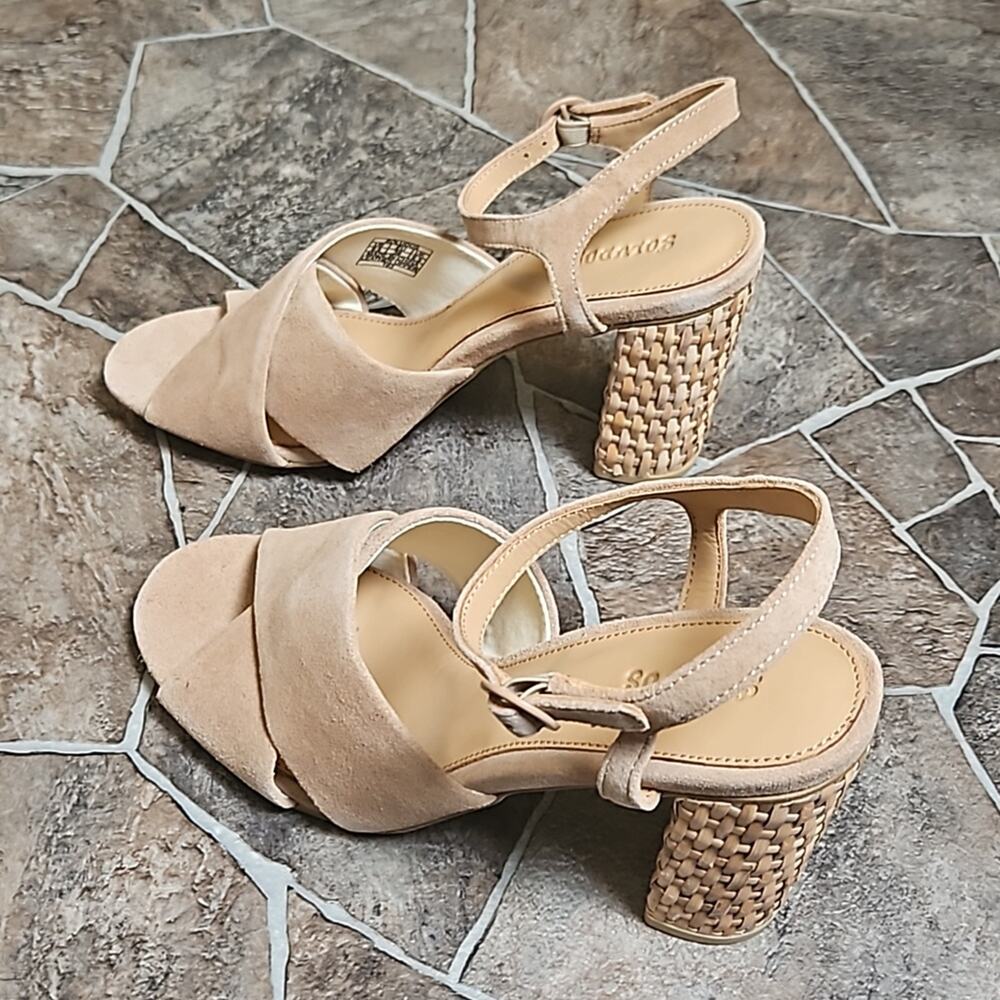 New in Box Soludos Olivia Heel Leather Sandal Sz 8.5 in Desert - Picture 5 of 11